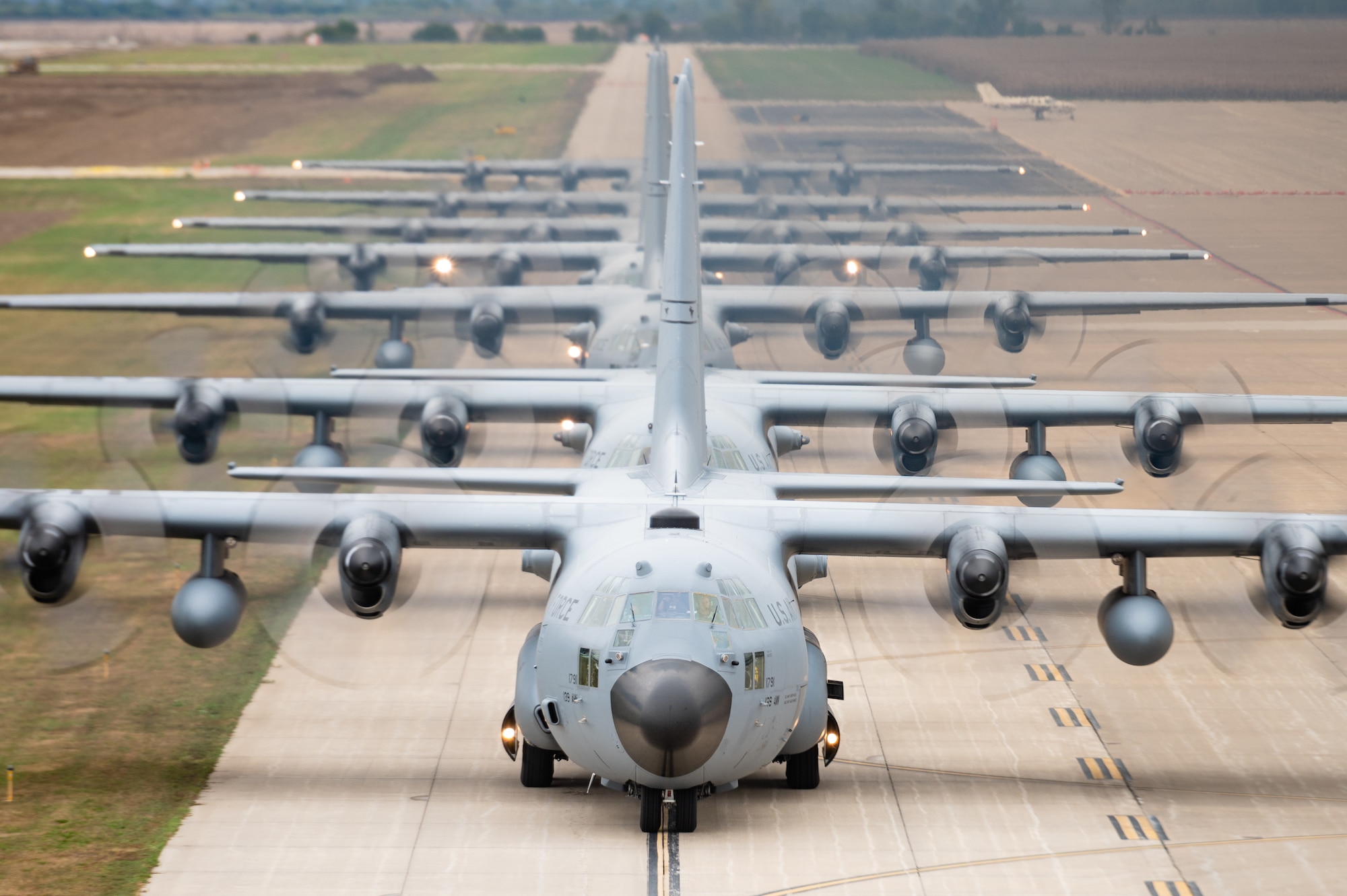 Maintenance and aircrew Airmen assigned to the 139th Airlift Wing, Missouri Air National Guard, conducted a mass generation of seven C-130 Hercules aircraft