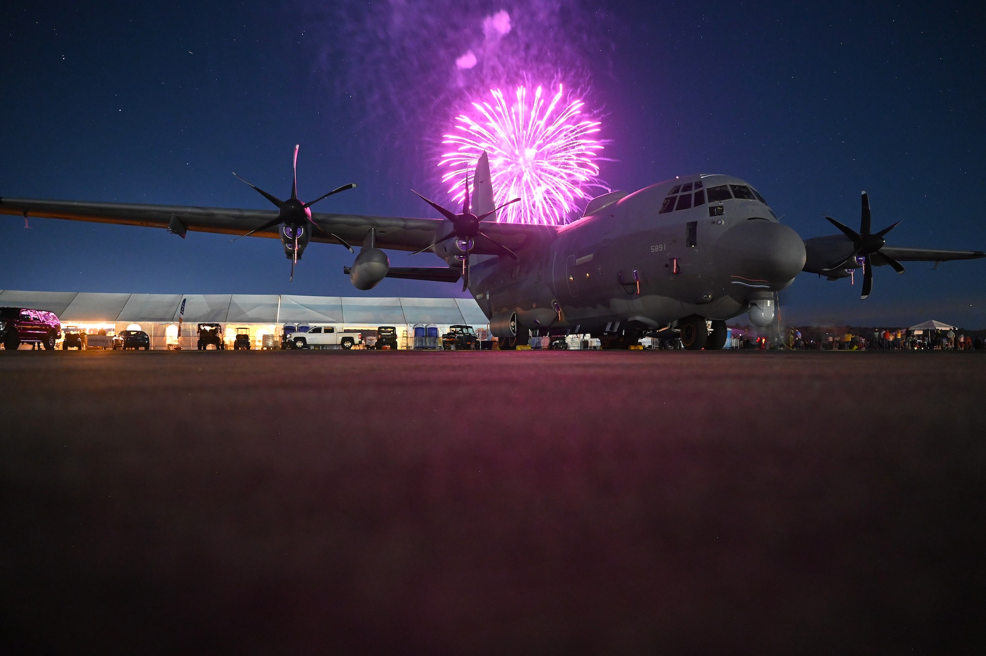 Airshow fireworks in night sky