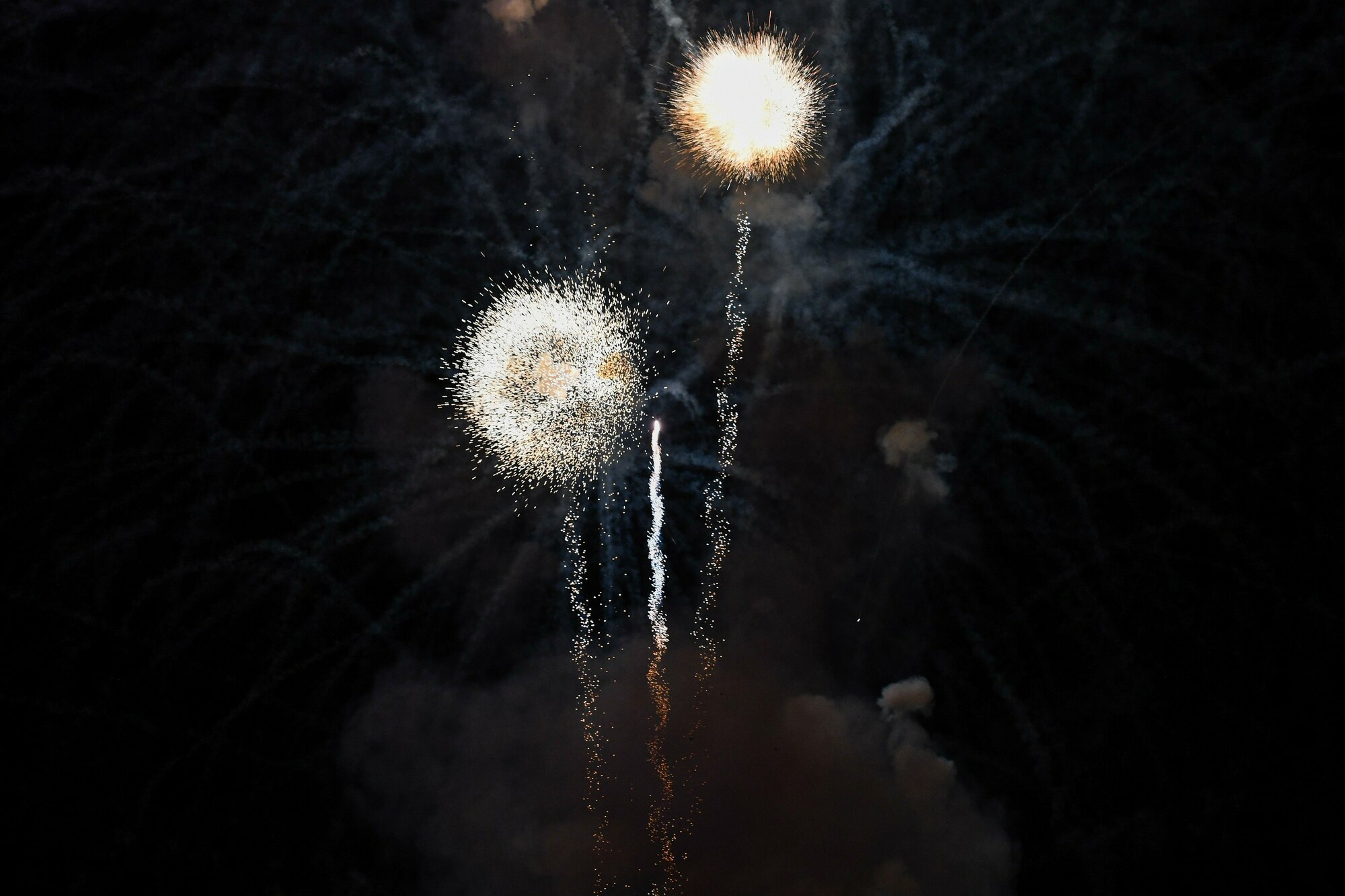 Airshow fireworks in night sky