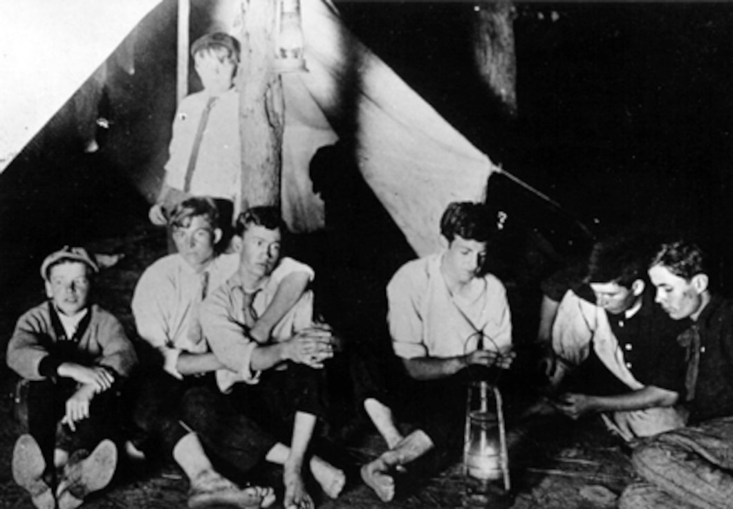 Young Dwight D. Eisenhower and friends camping trip along hte Smoky Hill River, Kansas, c. 1907