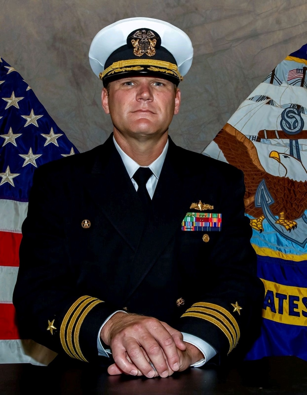 Official studio photo of Cmdr. Thomas Pavlik, Commanding Officer, USS Tortuga (LSD 46)