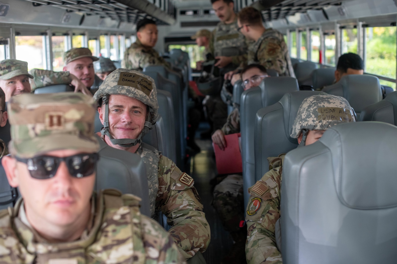 Airmen from the 374th AW simulate deployment transportation.