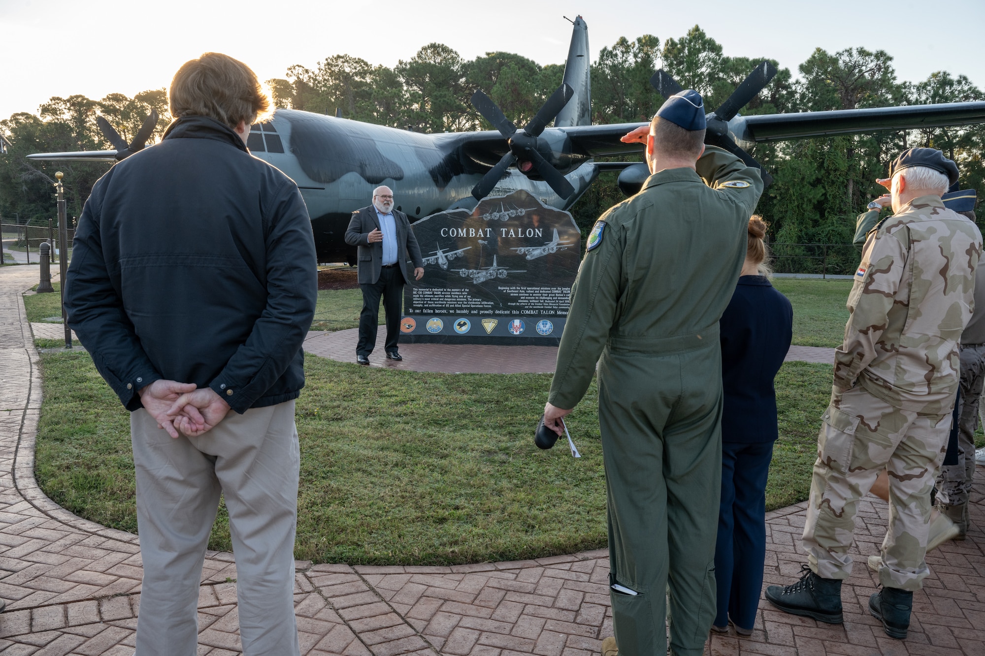 Foreign Air Attaché attendees visit Hurlburt Field, Florida, Oct. 23, 2023. This visit provided a unique opportunity to educate the visiting members on AFSOC's capabilities and build a foundation for future operations. (U.S. Air Force Photo by Airman 1st Class Hussein Enaya)