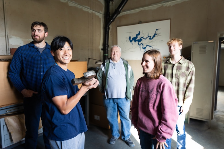 In a convergence of academia and real-world engineering, a group of students from the University of Pittsburgh’s Hydrologic Analysis and Design course explored the Conemaugh River Dam to expand their engineer learning beyond conventional classroom boundaries. Eugene Kwom, a student at the University of Pittsburgh, holds a wrench while his classmates and professor look on at Conemaugh River Dam in Saltsburg, Pennsylvania, Oct. 13, 2023.