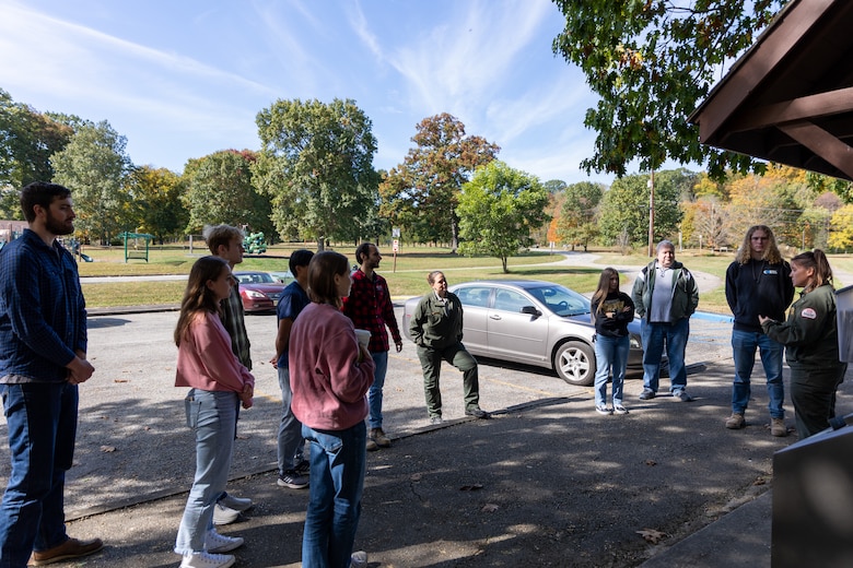 In a convergence of academia and real-world engineering, a group of students from the University of Pittsburgh’s Hydrologic Analysis and Design course explored the Conemaugh River Dam to expand their engineer learning beyond conventional classroom boundaries. Students from the University of Pittsburgh's Hydrologic Analysis and Design course begin their day with Emily Potter, a resource manager, and April Richards, a park ranger with the U.S. Army Corps of Engineers Pittsburgh District, conducting a safety brief and overview of the Conemaugh River Dam in Saltsburg, Pennsylvania, Oct. 13, 2023.