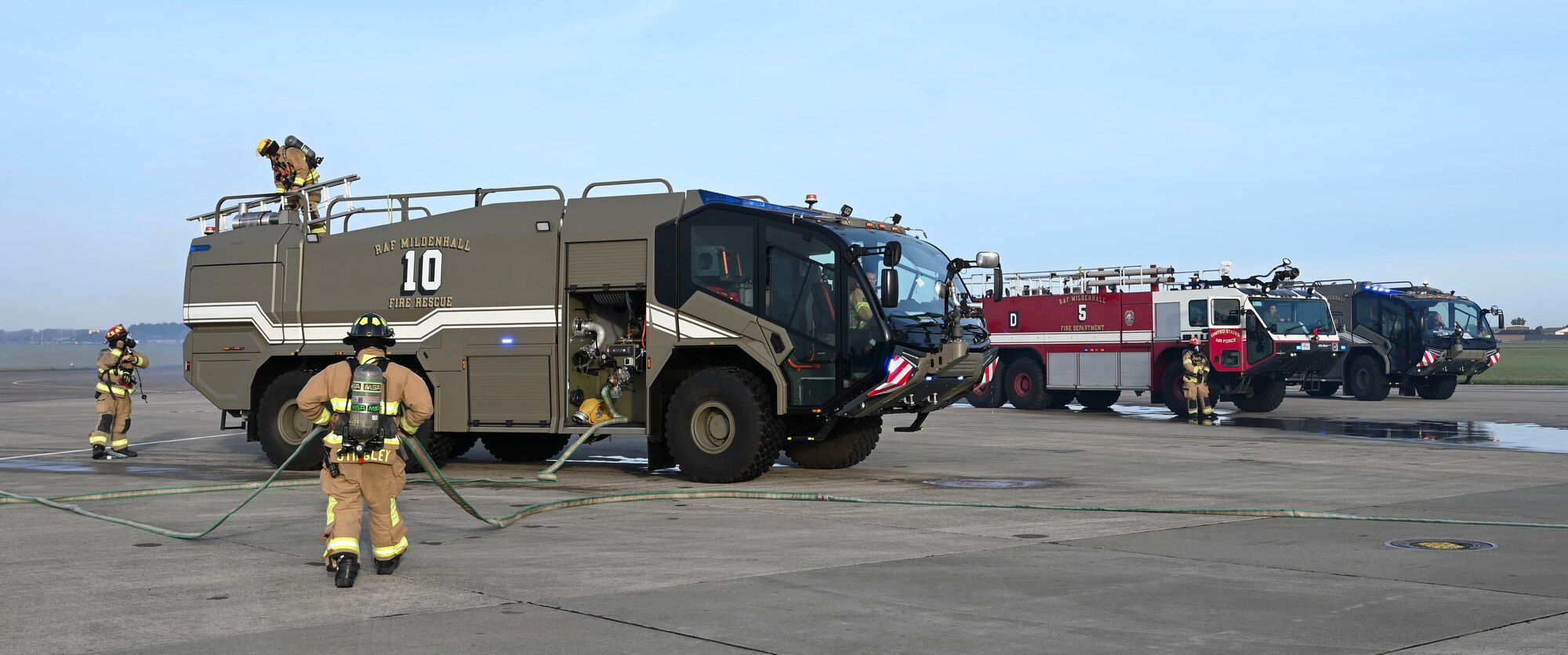 The installation regularly conducts readiness exercises to test the 100th CES level of preparedness for disaster response.