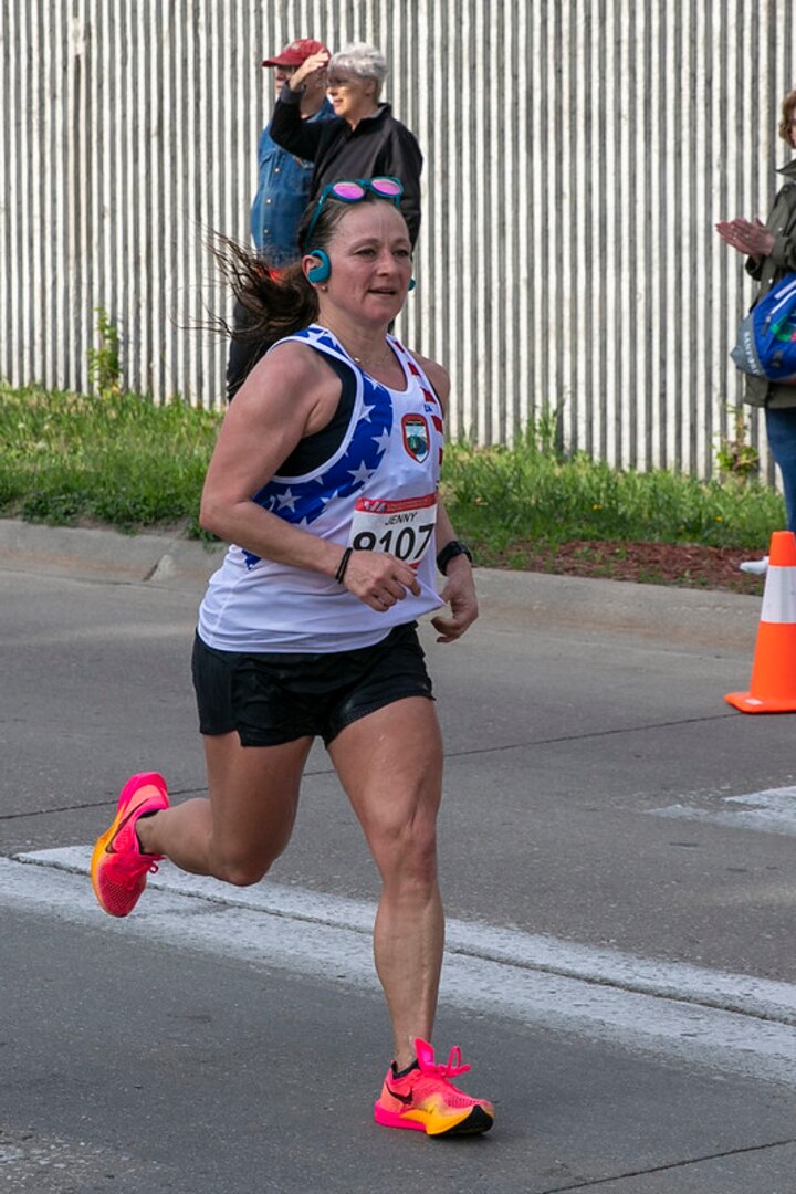 Army Staff Sgt. Jennifer St. Amand, a recruiter with the Minnesota National Guard’s Recruiting and Retention Battalion, is one of four members of the Minnesota Guard's marathon team. She also qualified for a spot on the National Guard’s Marathon Team.