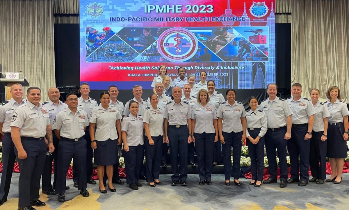 U.S. Air Force participants of the 2023 Indo-Pacific Health Exchange pose for a group picture in Kuala Lumpur, Malaysia