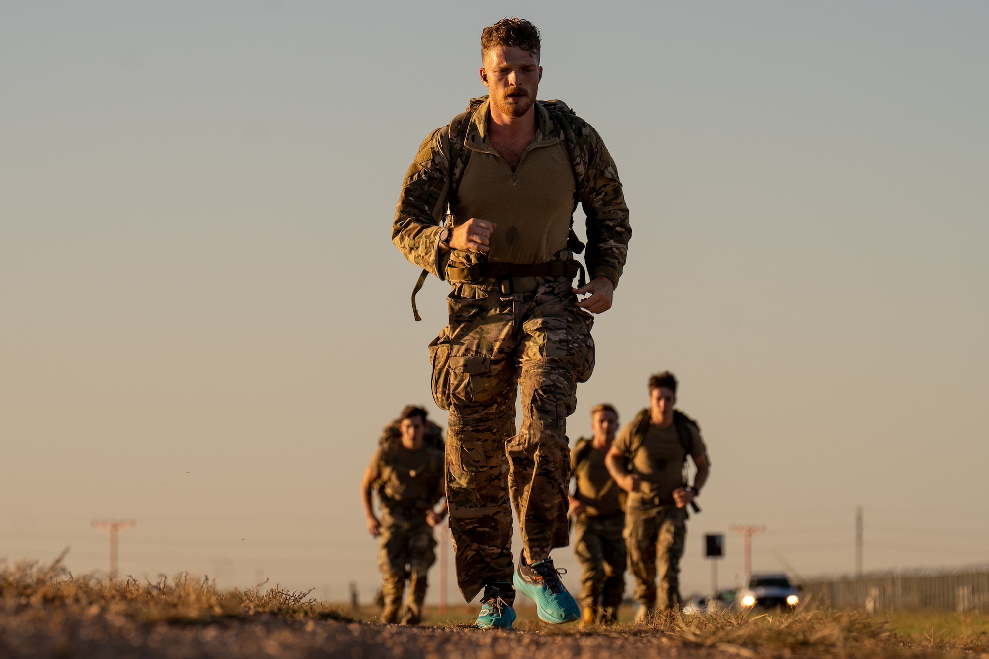 Air Commandos conduct a ruck march during the Service Member of the Year competition at Cannon AFB, N.M.