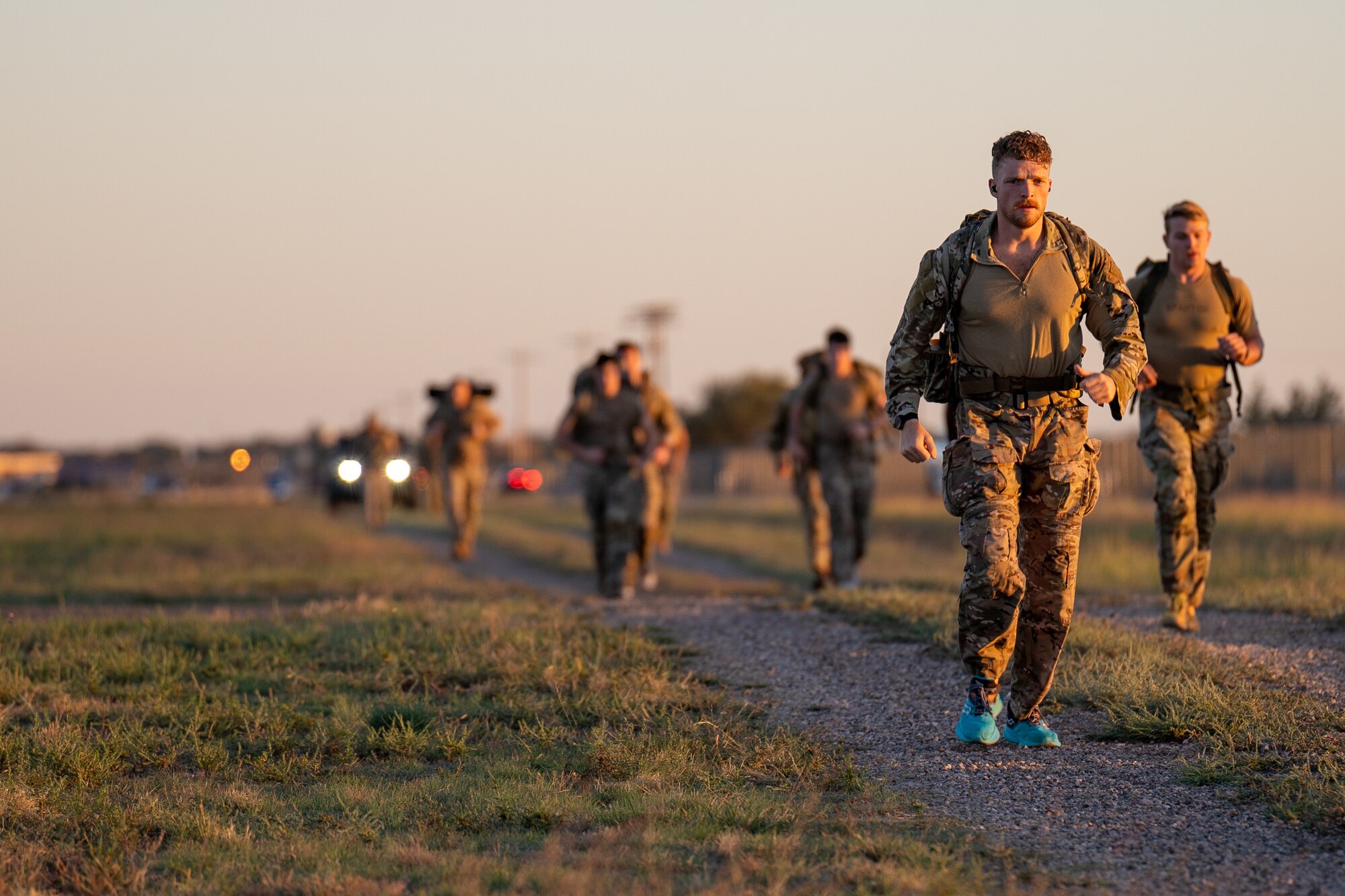 Air Commandos conduct a ruck march during the Service Member of the Year competition at Cannon AFB, N.M.