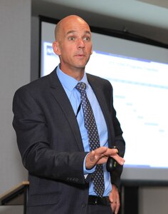 Naval Surface Warfare Center, Philadelphia Division (NSWCPD) Senior Science and Technology Manager & Director of Research, Development, Test and Engineering (RDT&E) Sean Brennan kicks off University Day with university partners at the Courtyard by Marriott Philadelphia South at The Navy Yard on Sept. 27, 2023. Among the event’s goals was to pursue active engagements with existing Educational Partnership Agreements (EPA) and create new relationships with local universities through new collaboration agreements. (U.S. Navy Photo by Gary Ell/Released)