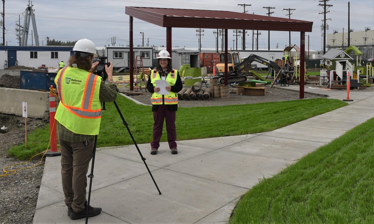 Katy Doetsch, senior project engineer at the Alaska District's Child Development Center project at Fort Wainwright, provided an update on the site's construction during an interview with the Fort Wainwright Public Affairs Office.