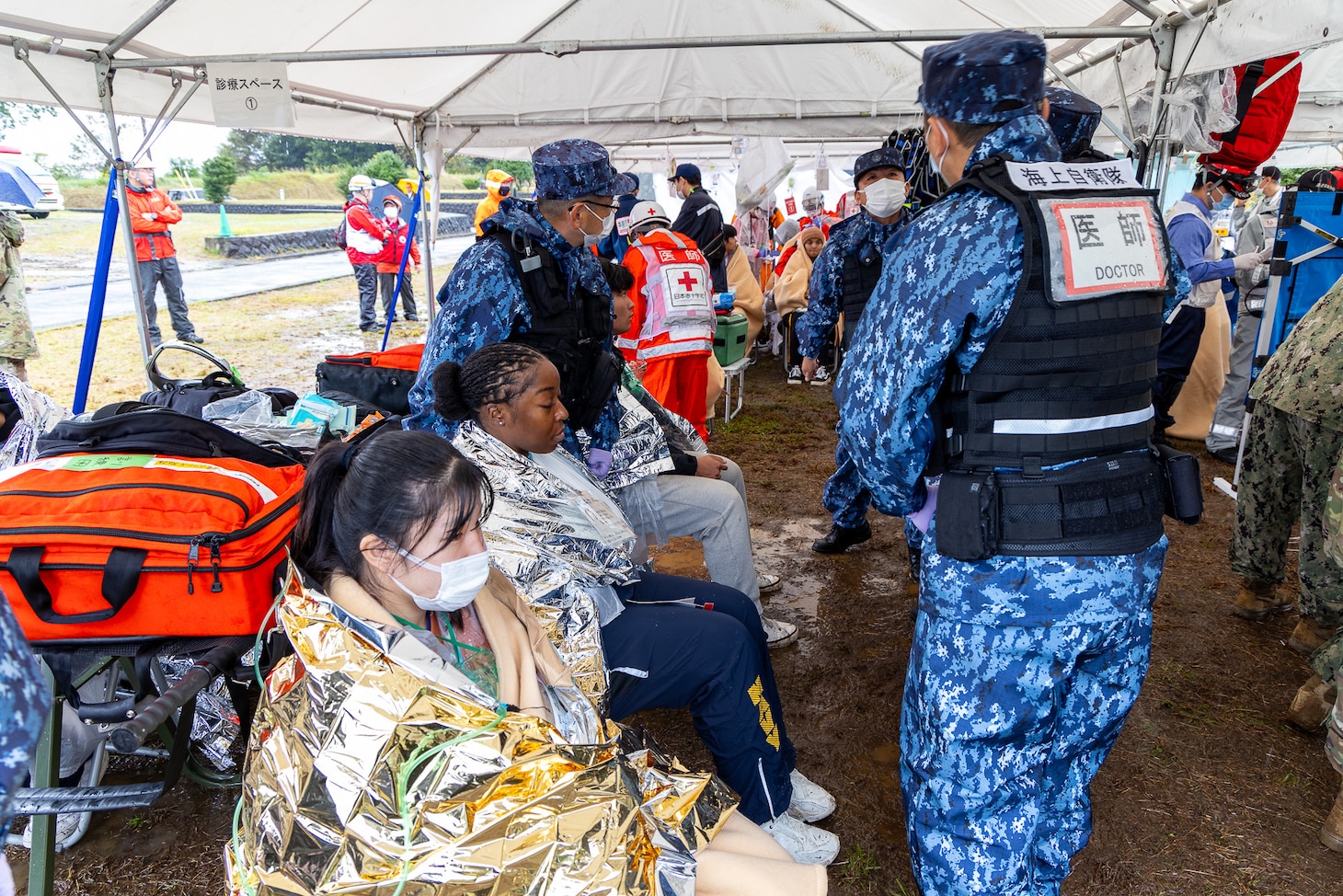 JMSDF Sailors treat simulated causalities during the Big Rescue Kanagawa exercise