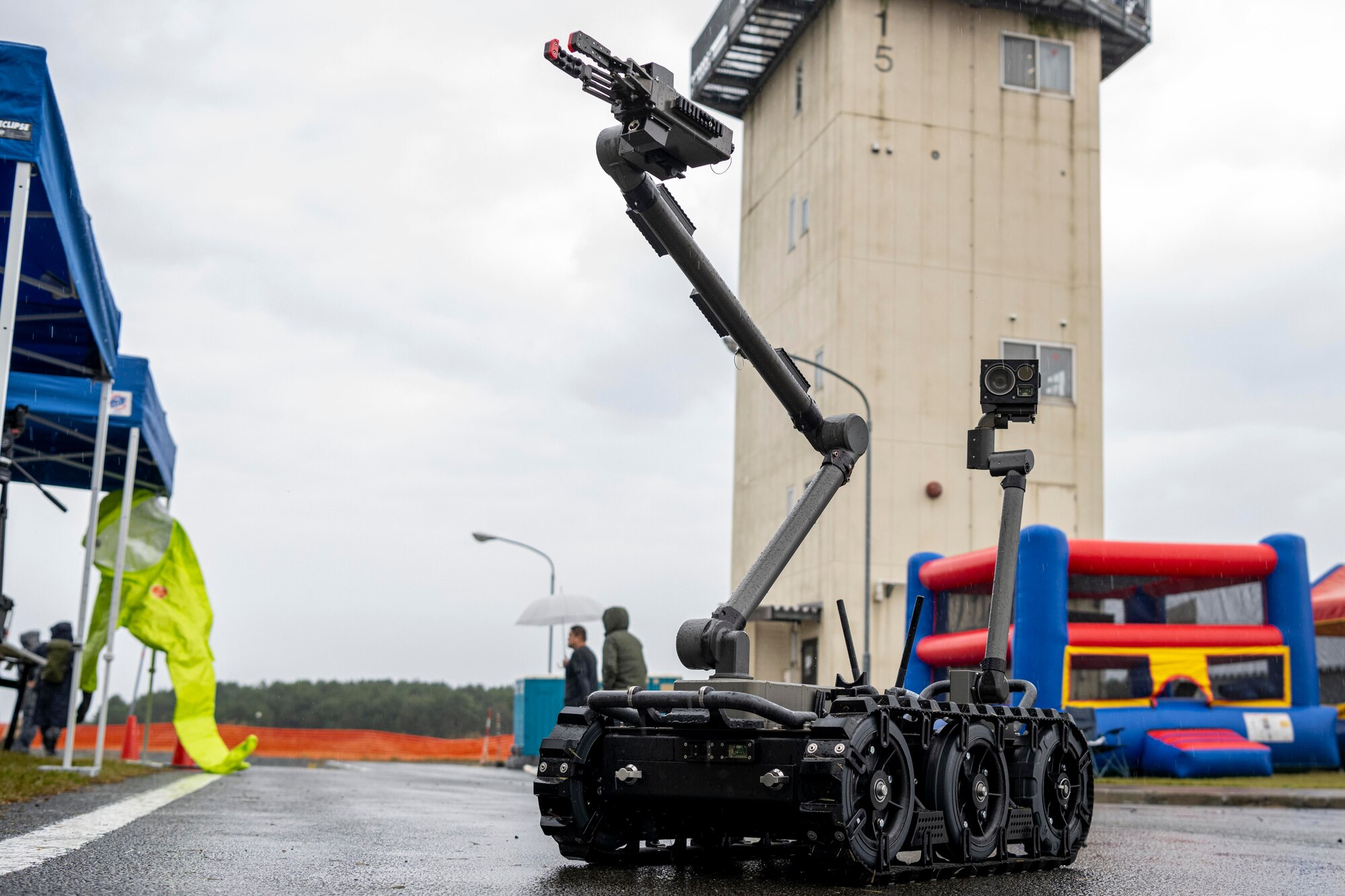 An Explosive Ordnance Disposal robot sits during Misawa Range Day at Draughn Range, Japan, Oct. 20, 2023.