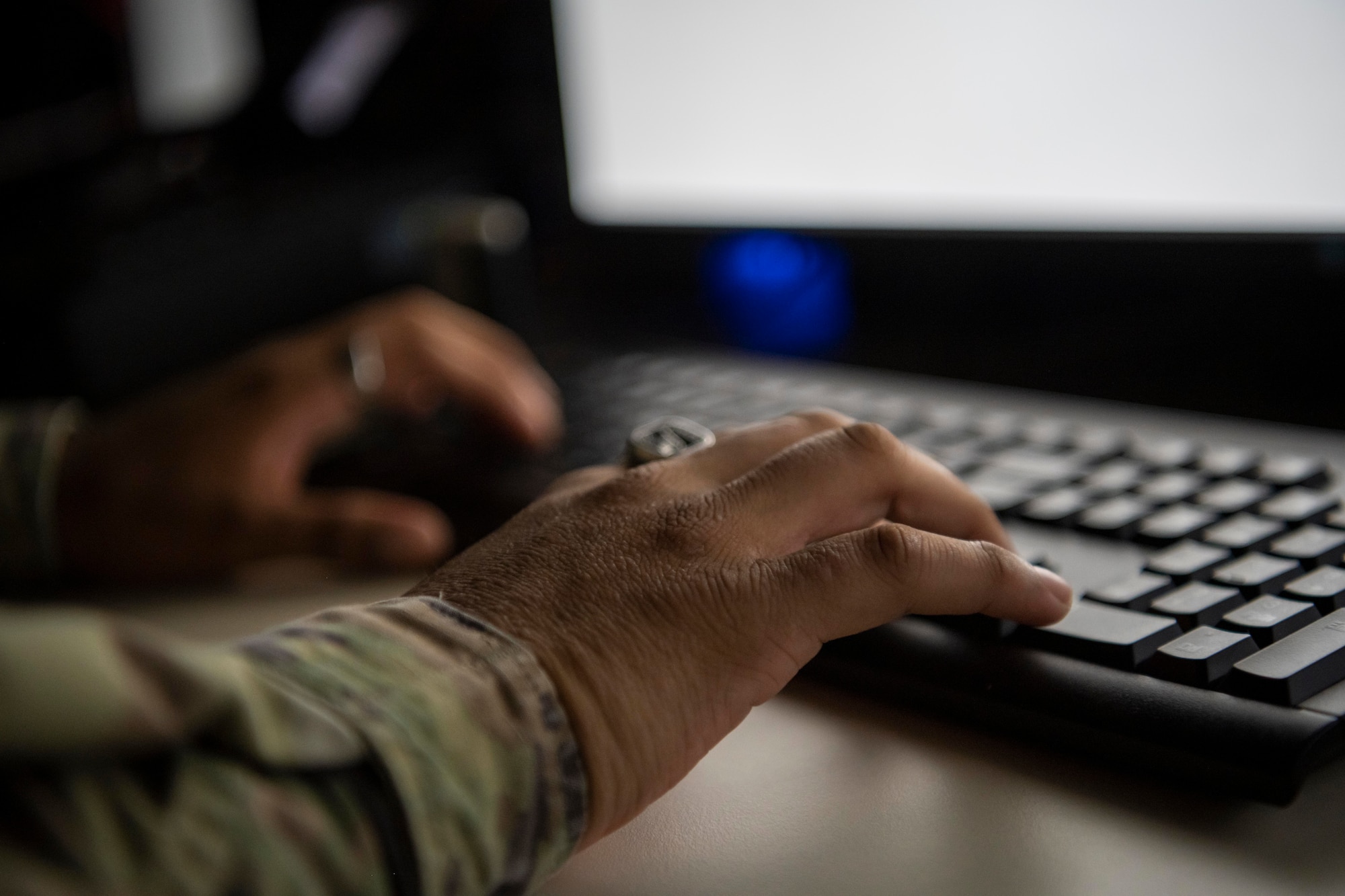 U.S. Army Specialist Jario Perez Martinez, 22nd Space Company operator, prepares a report for the day at Misawa Air Base, Japan, Oct. 5, 2023.