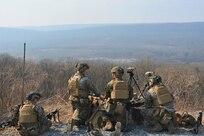 U.S. Marines with the 2nd Air-Naval Gunfire Liaison Company (ANGLICO) from Marine Corps Base Camp Lejeune, North Carolina, conduct close air support training at Fort Indiantown Gap's Bollen Air-To-Ground Range on April 5, 2023. (Pennsylvania National Guard photo by Brad Rhen)