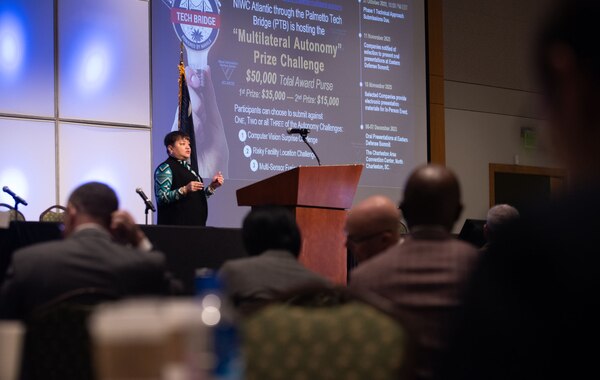 NIWC Atlantic leaders briefed the Charleston Defense Contractors Association’s 66th Small Business and Industry Outreach Initiative symposium at Trident Technical College in Charleston, South Carolina, on Oct. 18.