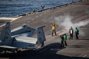 Flight operations aboard USS Abraham Lincoln (CVN 72) in the Pacific Ocean.