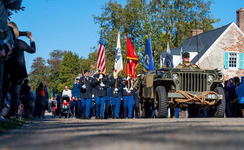 Joint Force Color Guard marches during the Yorktown Day parade