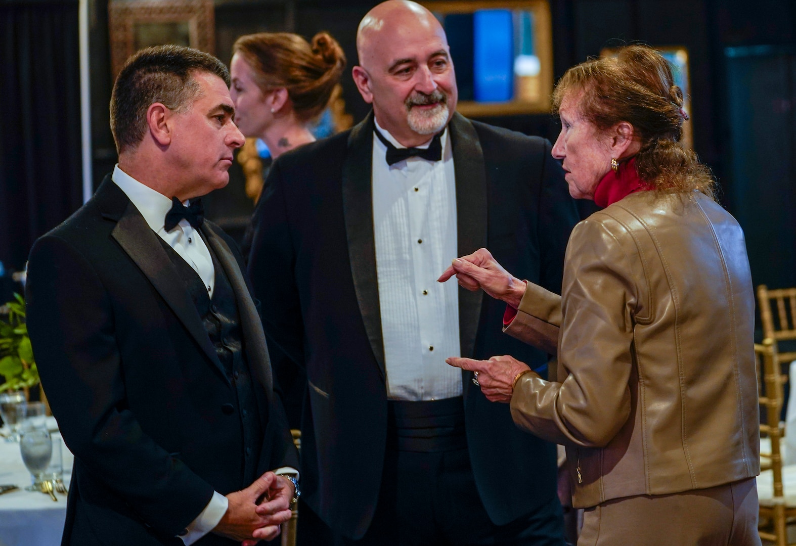 IMAGE: Naval Surface Warfare Center Dahlgren Division (NSWCDD) Technical Director Dale Sisson Jr., SES, talks with Fredericksburg Mayor Mary Katherine Greenlaw during the meet and greet portion of the NSWCDD Dahlgren Downtown Forging Community Partnerships event held at the Silk Mill in Fredericksburg Oct. 20.