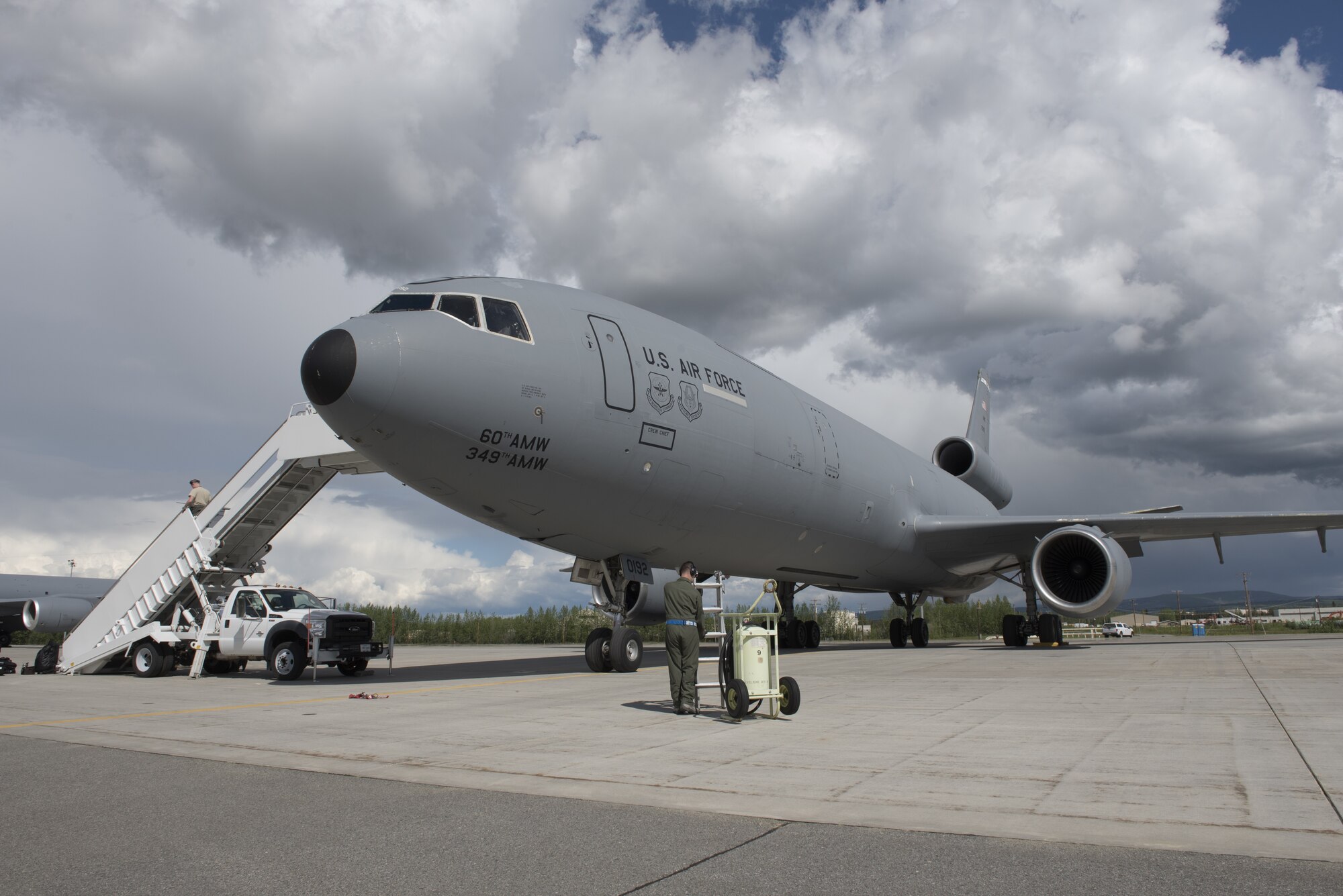 One of the last KC-10A Extenders in the Air Force fleet being readied for flight. (Photo courtesy of U.S. Air Force)