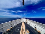 The USCGC Oliver Henry (WPC 1140) crew patrol near Weno in the Federated States of Micronesia on Oct. 2, 2023. The team returned to homeport on Oct. 15 after a 28-day patrol that reinforced the U.S. commitment to sovereignty and resource security in the Federated States of Micronesia Exclusive Economic Zone (EEZ) and beyond. The mission, which was part of Operation Rematau and the broader U.S. Coast Guard's Operation Blue Pacific, fortifies the U.S. reputation as a reliable, trusted partner in the region. (U.S. Coast Guard photo by Petty Officer 2nd Class Breandan Muldowney)