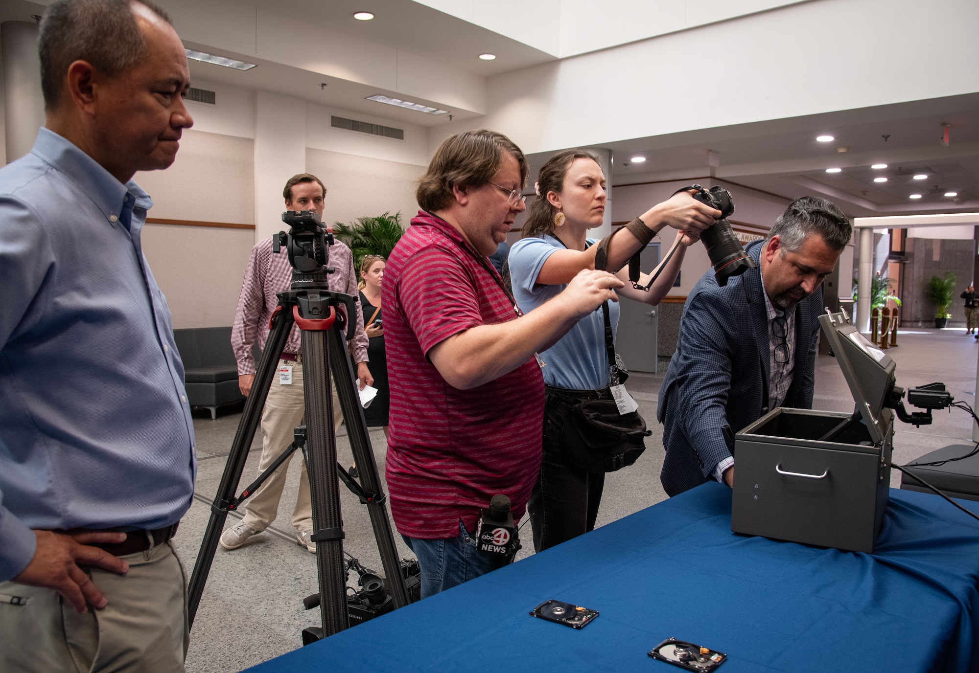 Naval Information Warfare Center (NIWC) Atlantic engineers Sean Brennan and Wayne Lutzen describe how data can be recovered from compromised hard drives and other devices during Cyber Media Day.