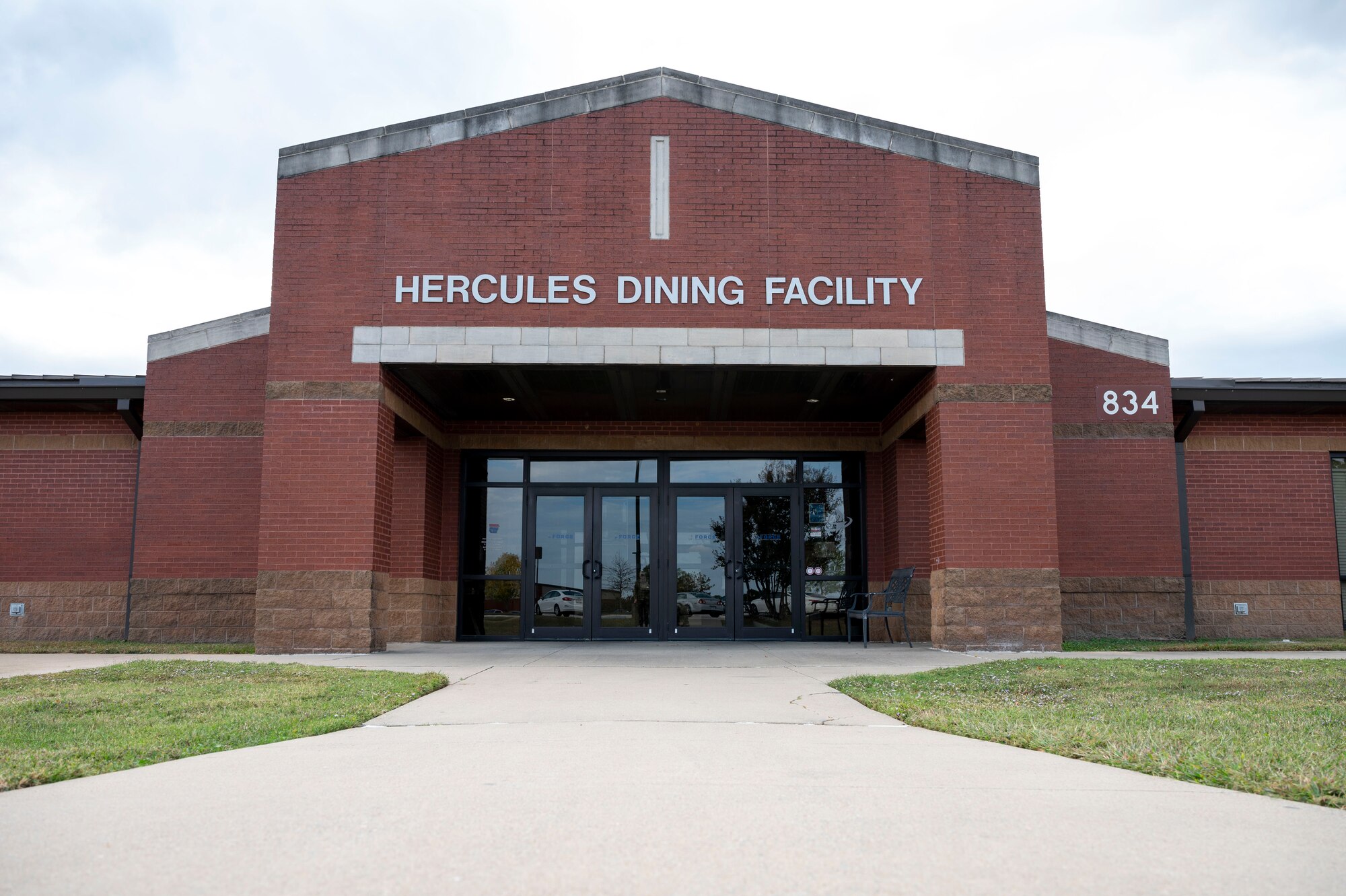 The outside of the dining facility building.