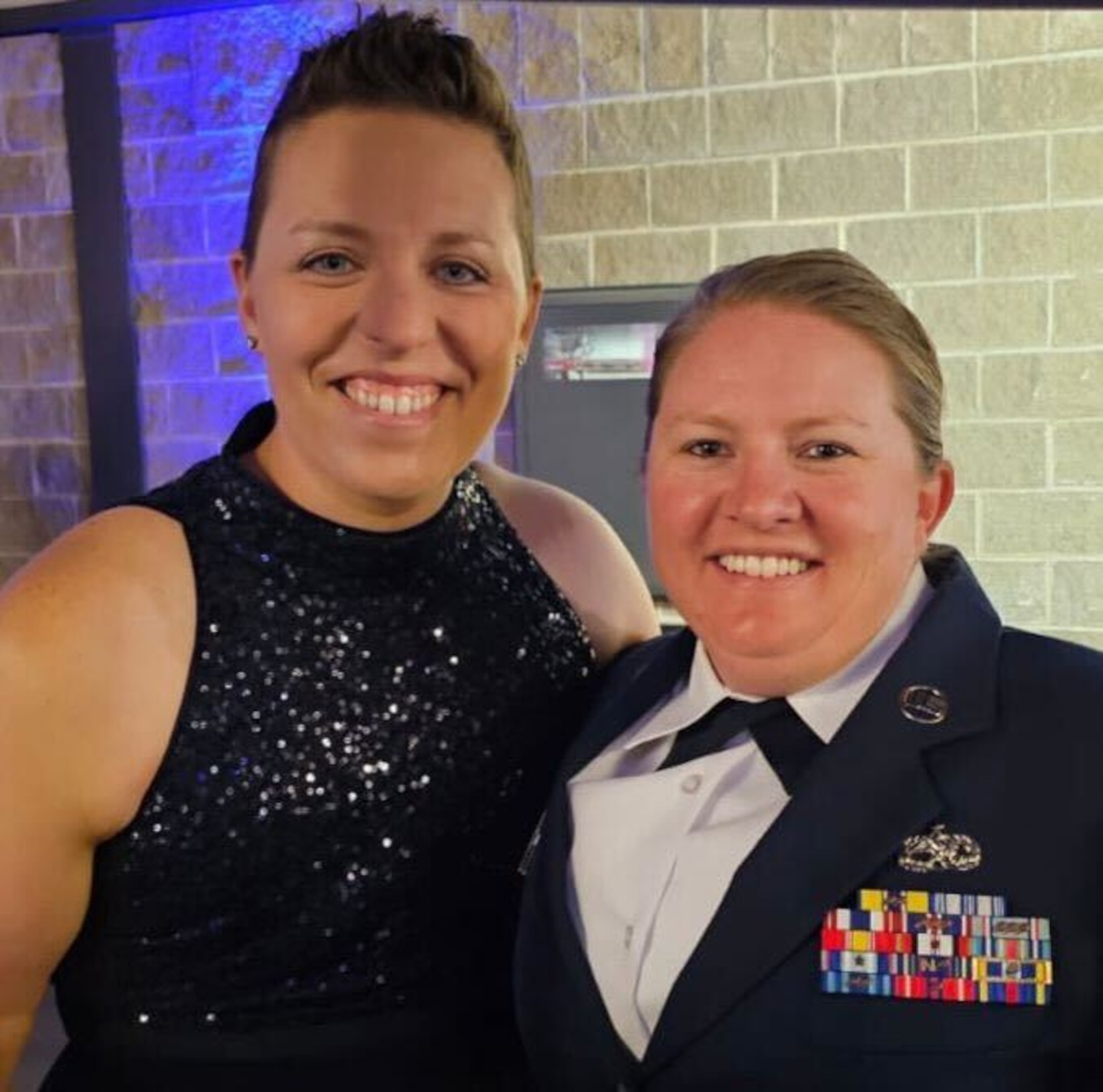 Jane Pettit-Castor and her wife, Tech. Sgt. Kasey Pettit-Castor attend the Air Force Ball October 20, 2023 at Sheppard Air Force Base.