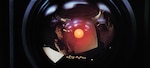 Astronaut Dave Bowman (Keir Dullea), aboard Discovery One spacecraft, interacts with HAL 9000 computer in Stanley Kubrick’s 1968 film 2001: A Space Odyssey