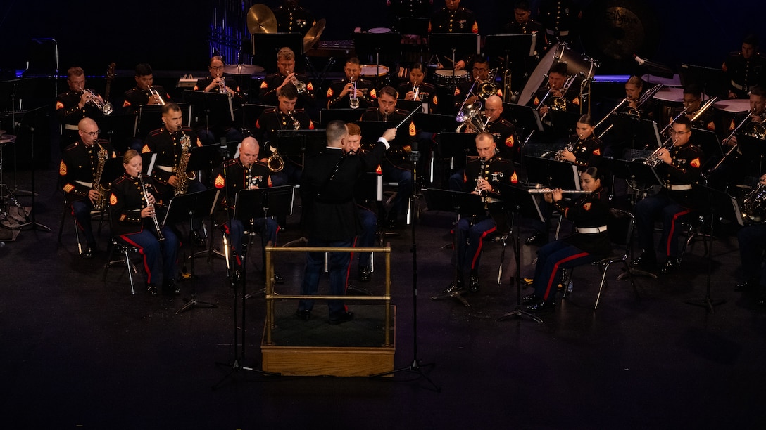 U.S. Marines with the 2nd Marine Aircraft Wing (MAW) Band perform during the 34th Annual Vincent Vizzo Columbus Day Concert at Bridgeport, Connecticut, Oct. 6, 2023. Marines with the 2nd MAW Band performed during the 34th Annual Vincent Vizzo Columbus Day Concert to strengthen community relationships and reaffirm history, customs, and traditions representative of the United States Marine Corps to those in attendance. 2nd MAW is the aviation combat element of II Marine Expeditionary Force. (U.S. Marine Corps photo by Lance Cpl. Orlanys Diaz Figueroa)