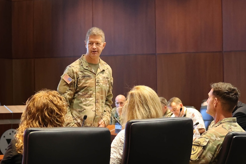 U.S. Army Lt. Gen. James B. Jarrard, U.S. Army Pacific deputy commanding general, provides opening remarks to commence USARPAC’s third annual Artificial Intelligence/Machine Learning Summit in the Frederick C. Weyand Command Center on Fort Shafter, Hawaii, Oct. 25, 2023.