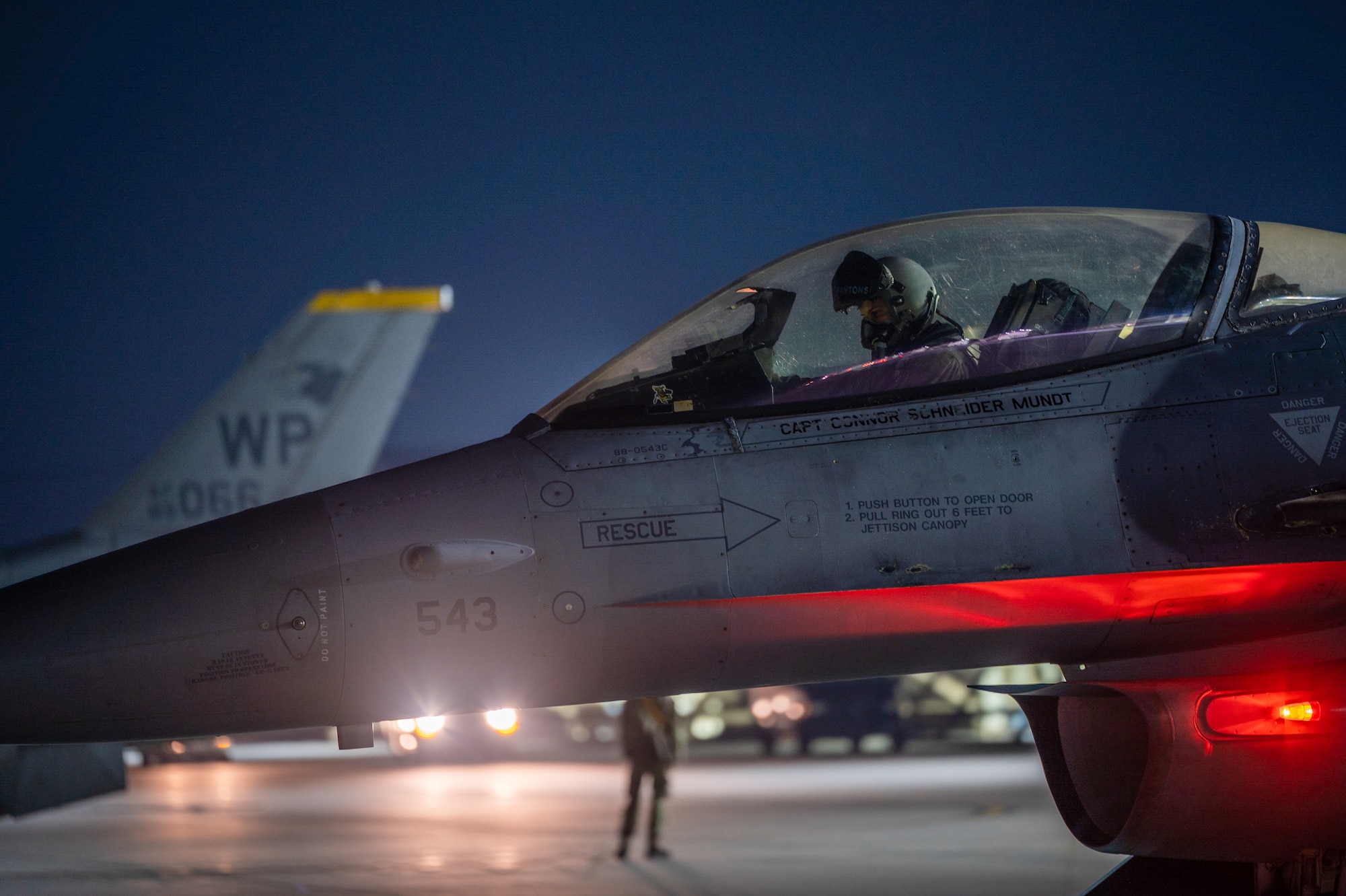 Capt. Mitchell McCulley conducts a preflight systems check during Vigilant Defense.