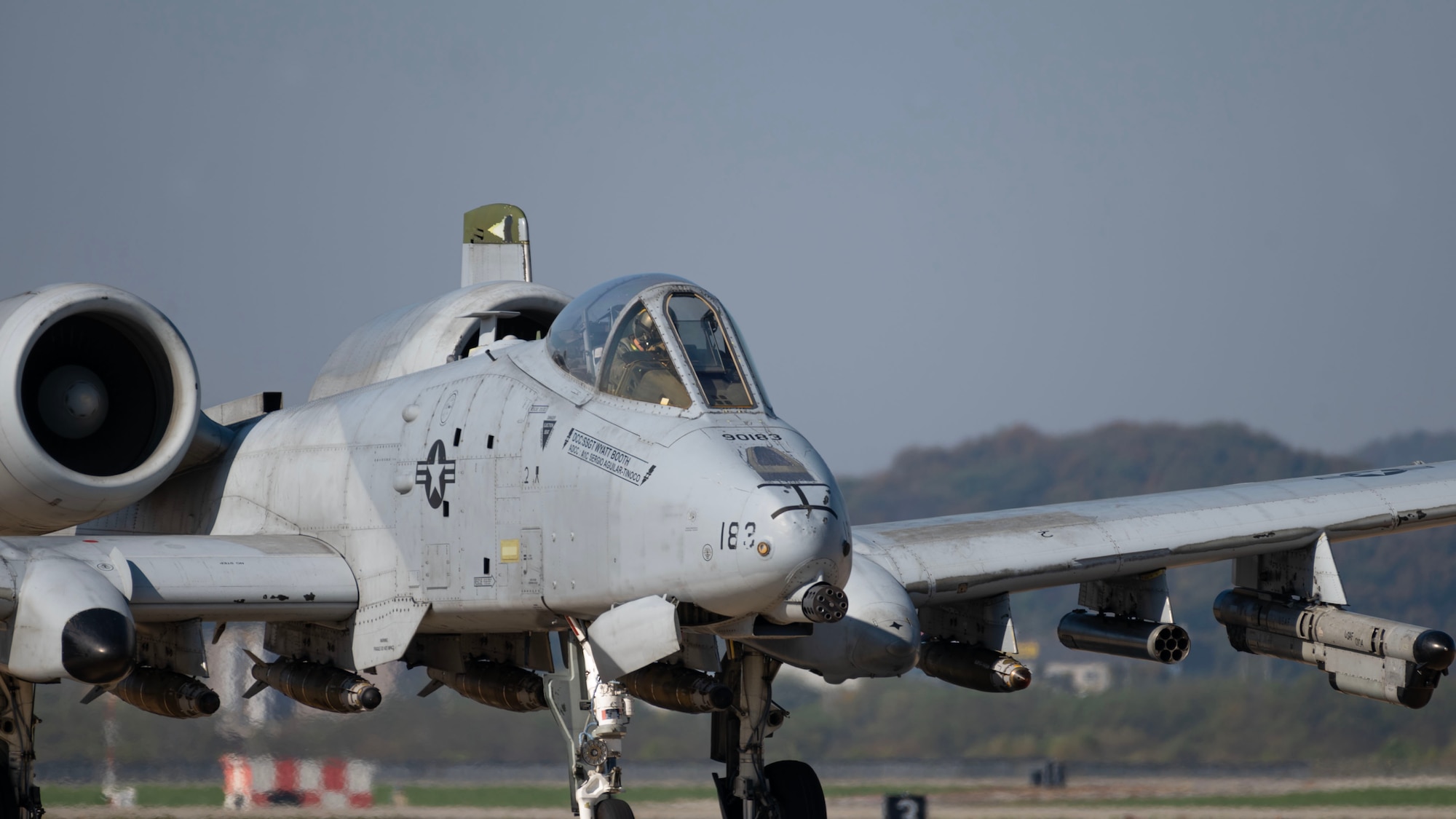 An A-10C Thunderbolt II from the 25th Fighter Squadron, taxis the runway during Vigilant Defense 24 at Osan Air Base, Republic of Korea, Oct. 29, 2023. The aircraft generation demonstrated the 51st Fighter Wing’s rapid generation capabilities and response readiness, ensuring the wing remains ready to “Fight Tonight”. VD24 is a routine training event that tests the military capabilities across the peninsula, allowing combined and joint training at both the operational and tactical levels. (U.S. Air Force photo by Staff Sgt. Aubree Owens)