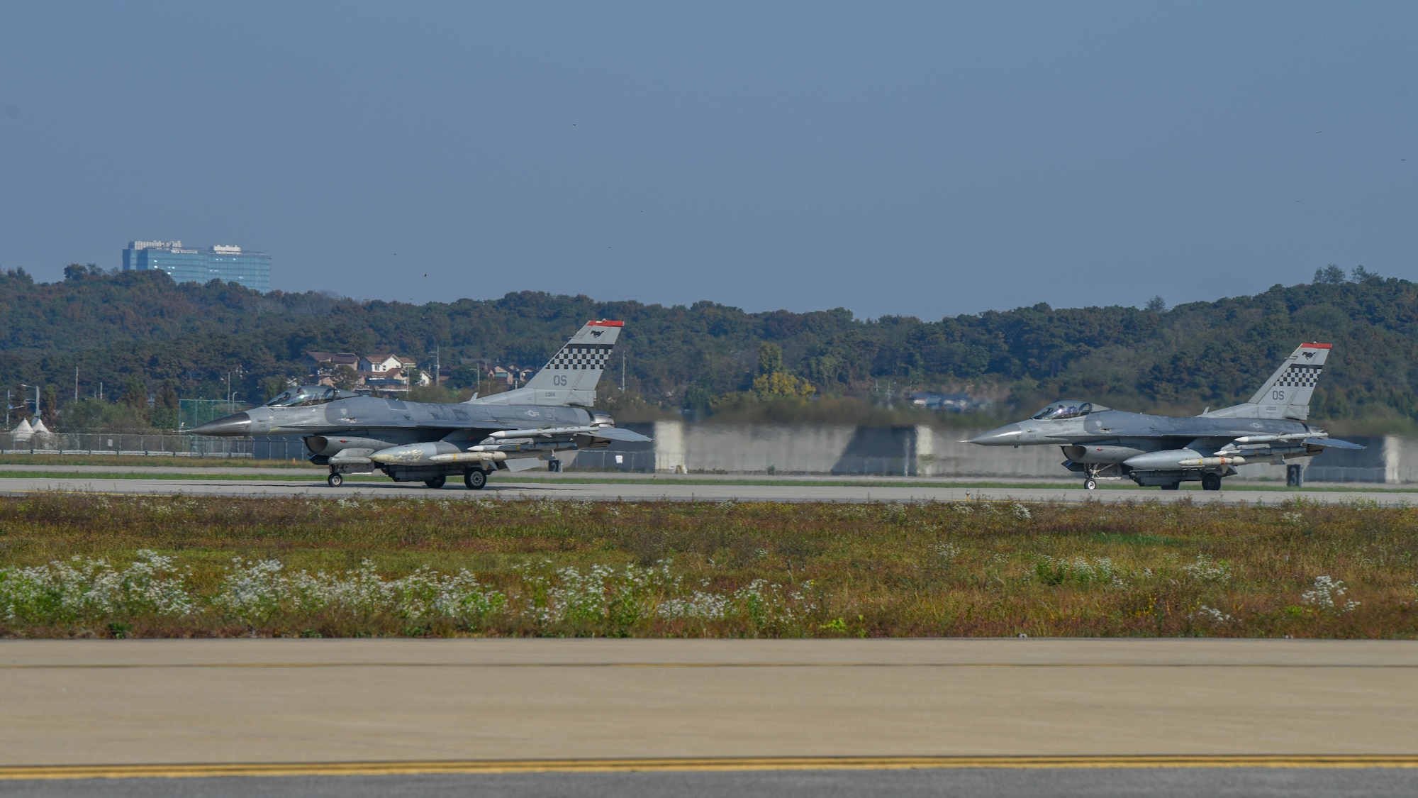F-16 Fighting Falcons from the 36th Fighter Squadron, taxi the runway during Vigilant Defense 24 at Osan Air Base, Republic of Korea, Oct. 29, 2023. This showed the 51st Fighter Wing’s rapid generation capabilities and response readiness, ensuring that the wing remains ready to “Fight Tonight”. VD24 is a routine training event that tests the military capabilities across the peninsula, allowing combined and joint training at both the operational and tactical levels. Training is conducted throughout the year to generate combat airpower at a moment’s notice, affirming the commitment to the ROK remains ironclad and ensures regional stability throughout the Indo-Pacific. (U.S. Air Force photo by Airman 1st Class Chase Verzaal)