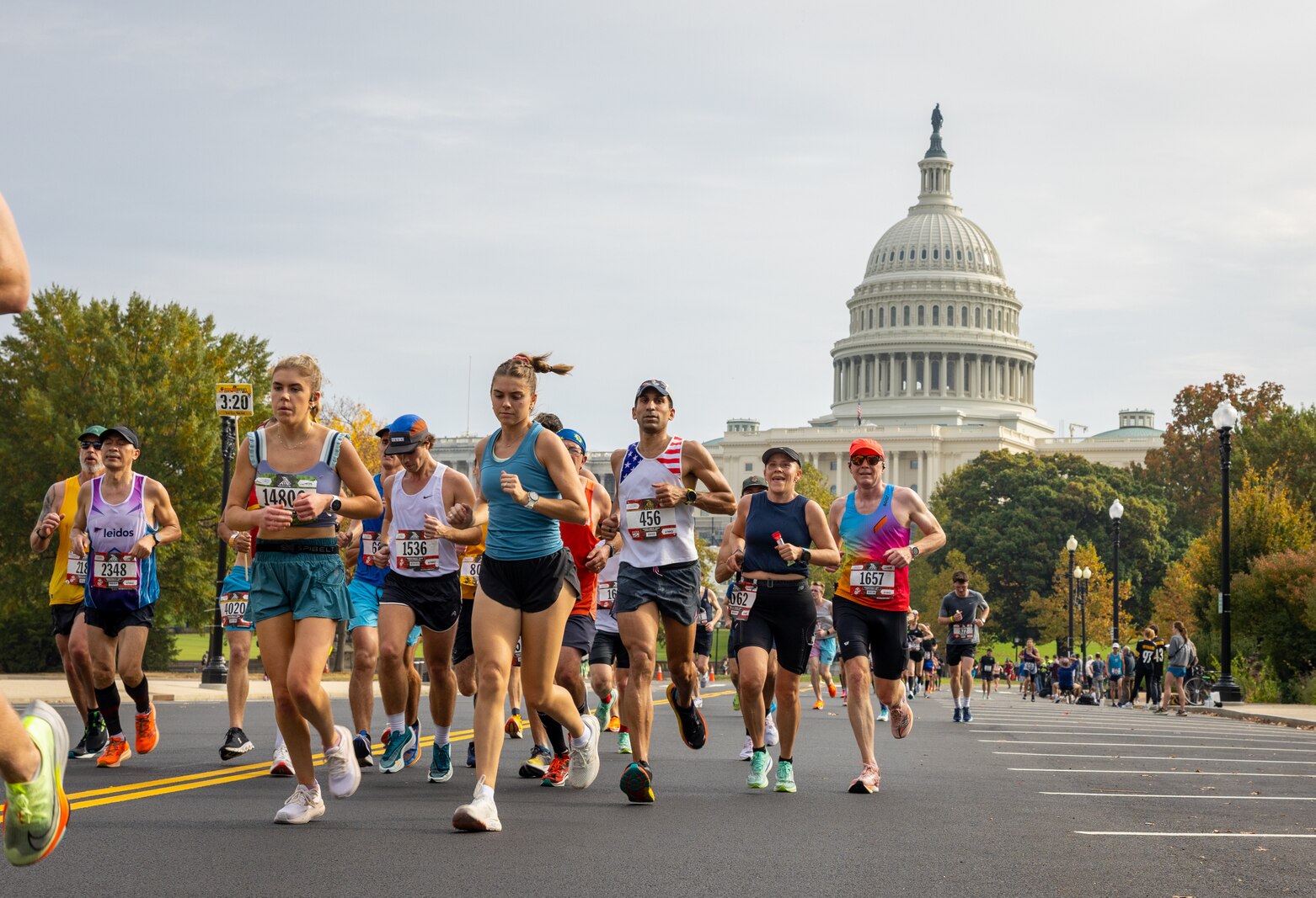 Participants in the 48th Marine Corps Marathon run through the 48th MCM course in Washington, D.C., Oct. 29, 2023. Participants from around the world raced on the monumental MCM course through Washington, D.C., finishing at the Marine Corps War Memorial in Arlington, Virginia. The event was a celebration of every finisher’s honor, courage, and commitment to training for and completing the marathon. (U.S. Marine Corps Photo by Lance Cpl. Kayla LeClaire)