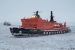 Russia’s icebreaker 50 Let Pobedy moves into ice near Sabetta, Tyumen region, Russia, April 4, 2021 (Shutterstock)
