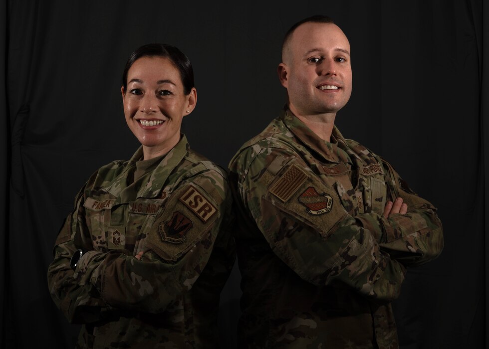 U.S. Air Force Senior Master Sgt. Nicole Favuzza, 70th Operations Support Squadron senior enlisted leader, and U.S. Air Force Master Sgt. Frank Favuzza, 70th Intelligence, Surveillance and Reconnaissance Wing strategic plans and programs senior enlisted leader, poses for a photo Oct. 27, 2023, at Fort George G. Meade, Maryland. In 2018, Nicole was diagnosed Adenoid Cystic Carcinoma, a rare and incurable form of cancer, that led her to participate in the Invictus Games to showing resilience and the unwavering human spirit. The games took place from Sept. 9-16, providing individuals to reclaim their sense of purpose, identity, and future, transcending the boundaries of their injuries. (U.S. Air Force photo by Tech. Sgt. Kevin Iinuma)