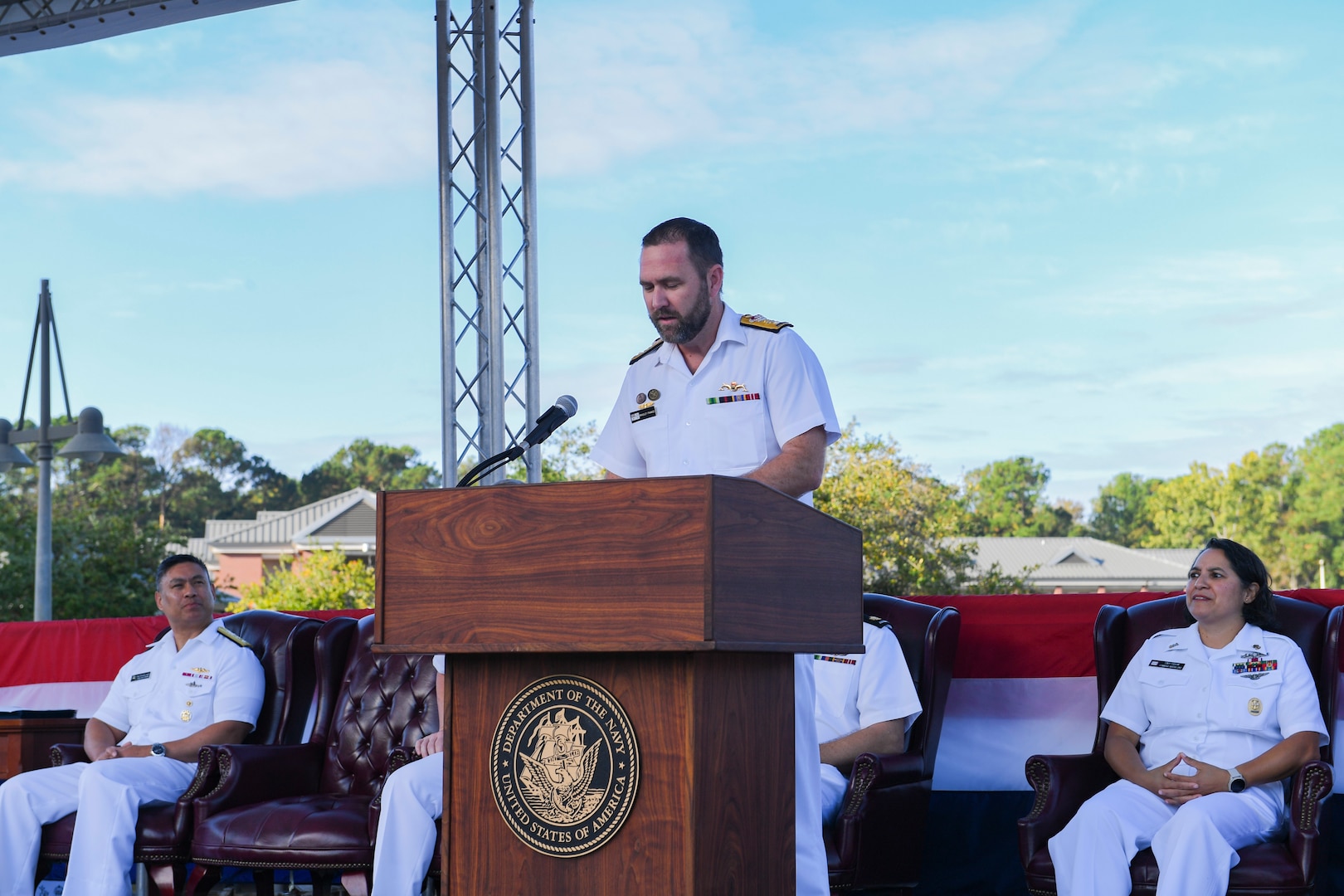 Naval Nuclear Power School (NPS) graduation ceremony at Naval Nuclear Power Training Command (NNPTC), Oct. 27, 2023. Three Royal Australian Navy (RAN) officers graduated NPS, marking a significant step in Australia's goal to operate conventio