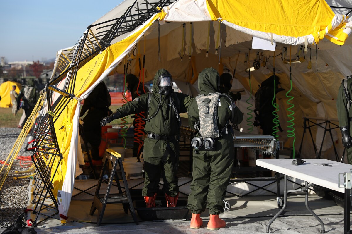 U.S. Soldiers and Airmen with the Pennsylvania National Guard's Homeland Response Force prove their capabilities during an external evaluation exercise at Fort Indiantown Gap, Pennsylvania, Oct. 26, 2023.