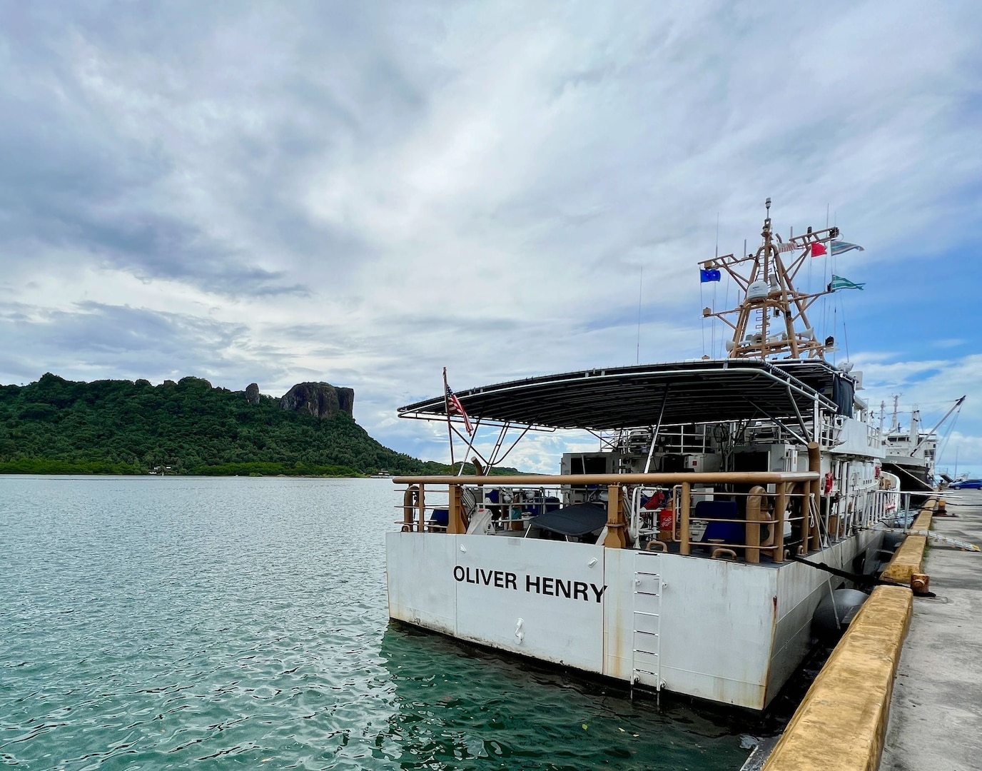 The USCGC Oliver Henry (WPC 1140) crew take on UNICEF supplies, including 39 Schools-in-a-Box, 31 Early Childhood Development, and two Recreation Kits so children can play and learn even during emergencies while in Pohnpei on Sept. 27, 2023. The team returned to homeport on Oct. 15 after a 28-day patrol reinforcing the U.S. commitment to sovereignty and resource security in the Federated States of Micronesia Exclusive Economic Zone (EEZ) and beyond. The mission, which was part of Operation Rematau and the broader U.S. Coast Guard's Operation Blue Pacific, fortifies the U.S. reputation as a reliable, trusted partner in the region. (Photo courtesy Robin Mae Magangat, U.S. Embassy Kolonia/UNICEF)