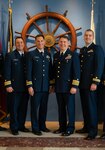 The newest inductees into the Coast Guard Academy Hall of Heroes pose for a photograph October 27. Cmdr. Ryan Crose, Lt. Cmdr. Gregory Bukata, Capt. Mark Vislay, were awarded for their heroic actions in their Coast Guard careers. Lt. William Russell (far right) accepted the award on behalf of William Russell from the class of 1953.