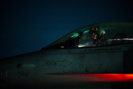 Capt. Jacob Yarnell conducts a preflight systems check during Vigilant Defense.