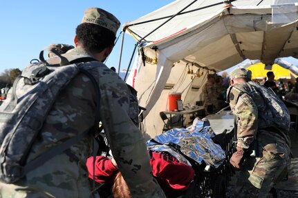 U.S. Soldiers and Airmen with the Pennsylvania National Guard's Homeland Response Force prove their capabilities during an external evaluation exercise at Fort Indiantown Gap, Pennsylvania, Oct. 26, 2023. Service members with the HRF were tested on their response to Chemical, Biological, Radiological and Nuclear (CBRN) events. (U.S. Army National Guard photo by Spc. Aliyah Vivier)