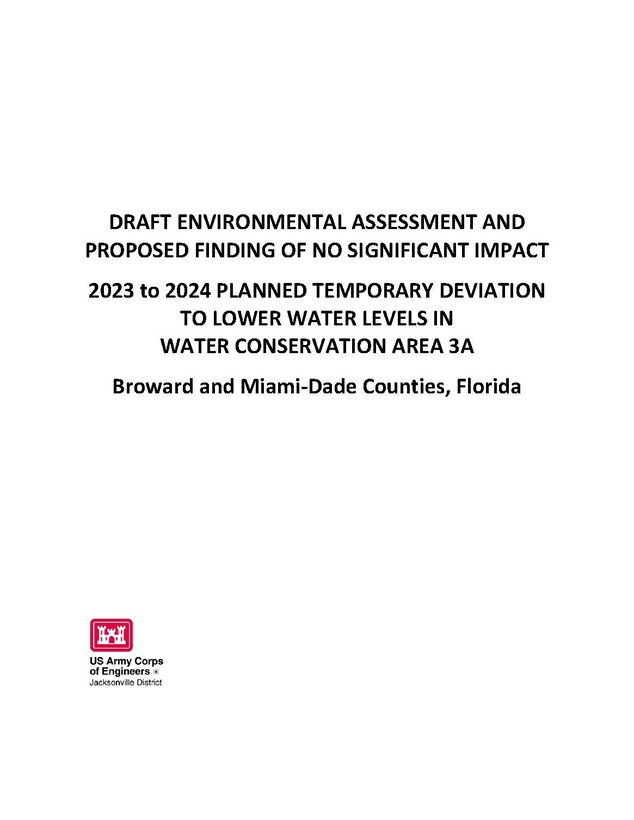 Draft EA and FONSI for Planned Temporary Deviation to lower water levels in WCA-3A