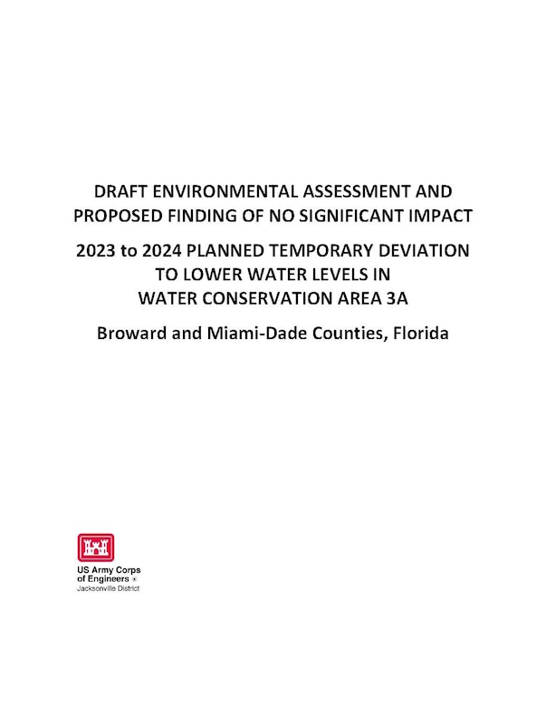 Draft EA and FONSI for Planned Temporary Deviation to lower water levels in WCA-3A