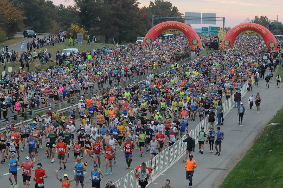 Thousands of runners participate in the Marine Corps Marathon.