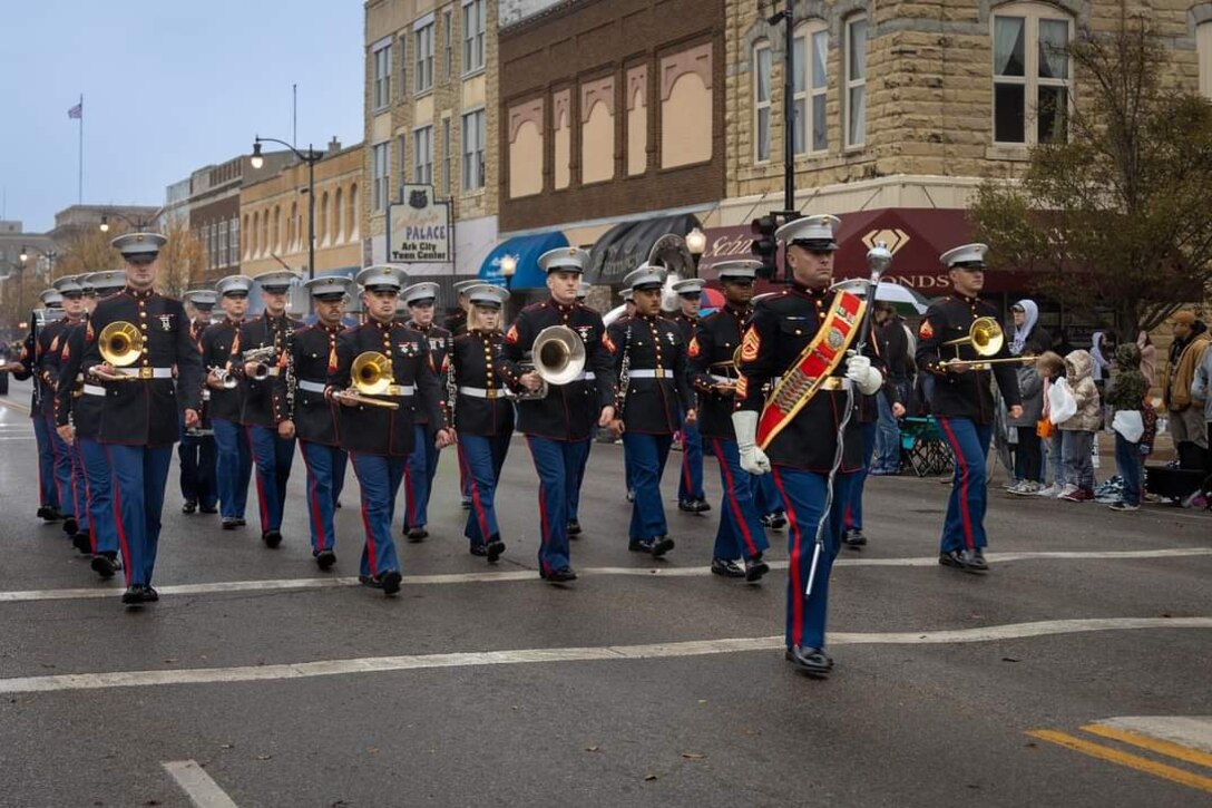 The Marine Forces Reserve Ceremonial Band performed at the 91st Arkalalah Big Parade on Saturday, October 28, 2023.