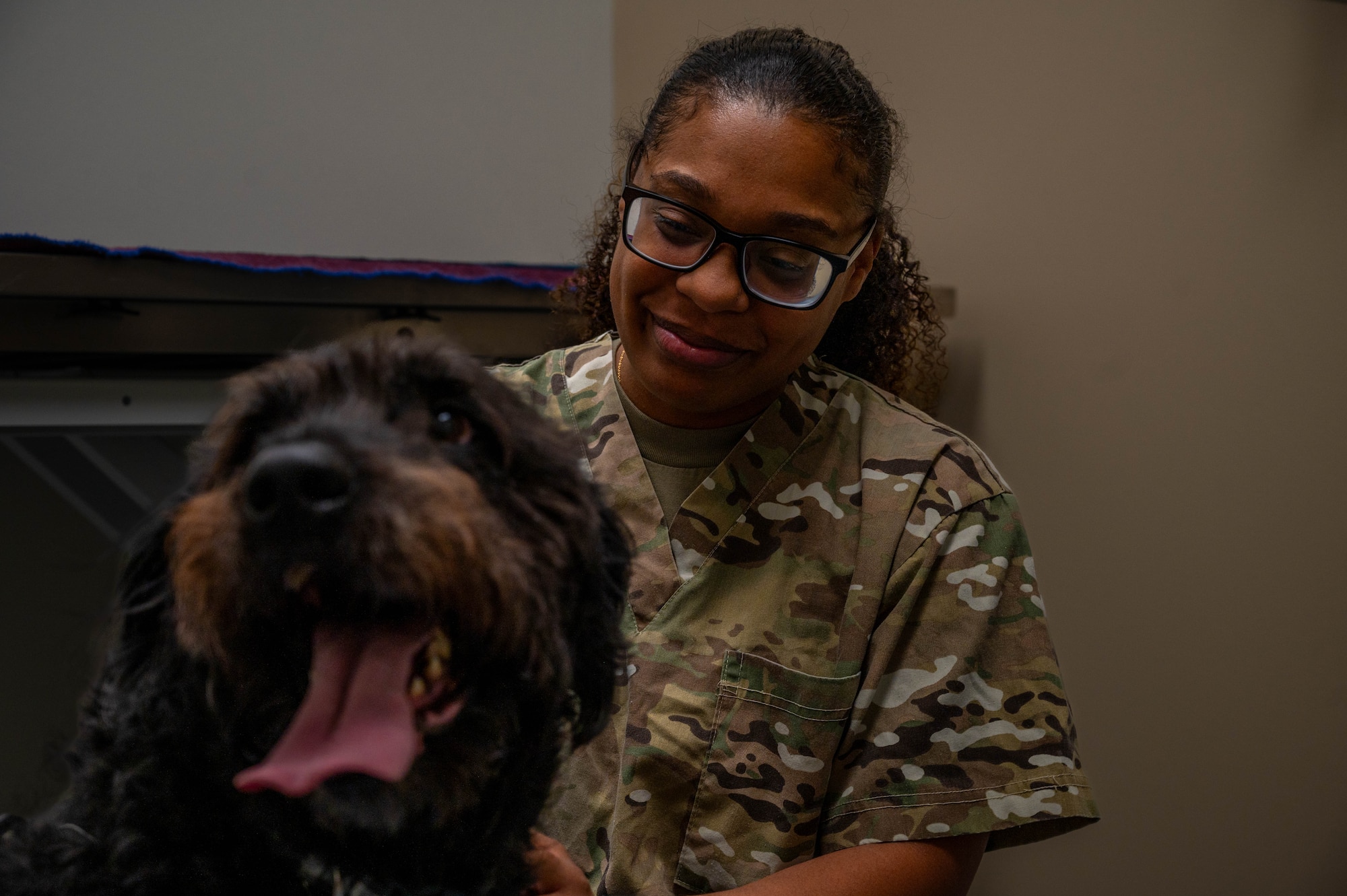 U.S. Army Sgt. Ambria Crooks, Luke AFB Veterinary Treatment Facility noncommissioned officer in charge, preps a dog for treatment, Oct. 23, 2023, at Luke Air Force Base, Arizona.