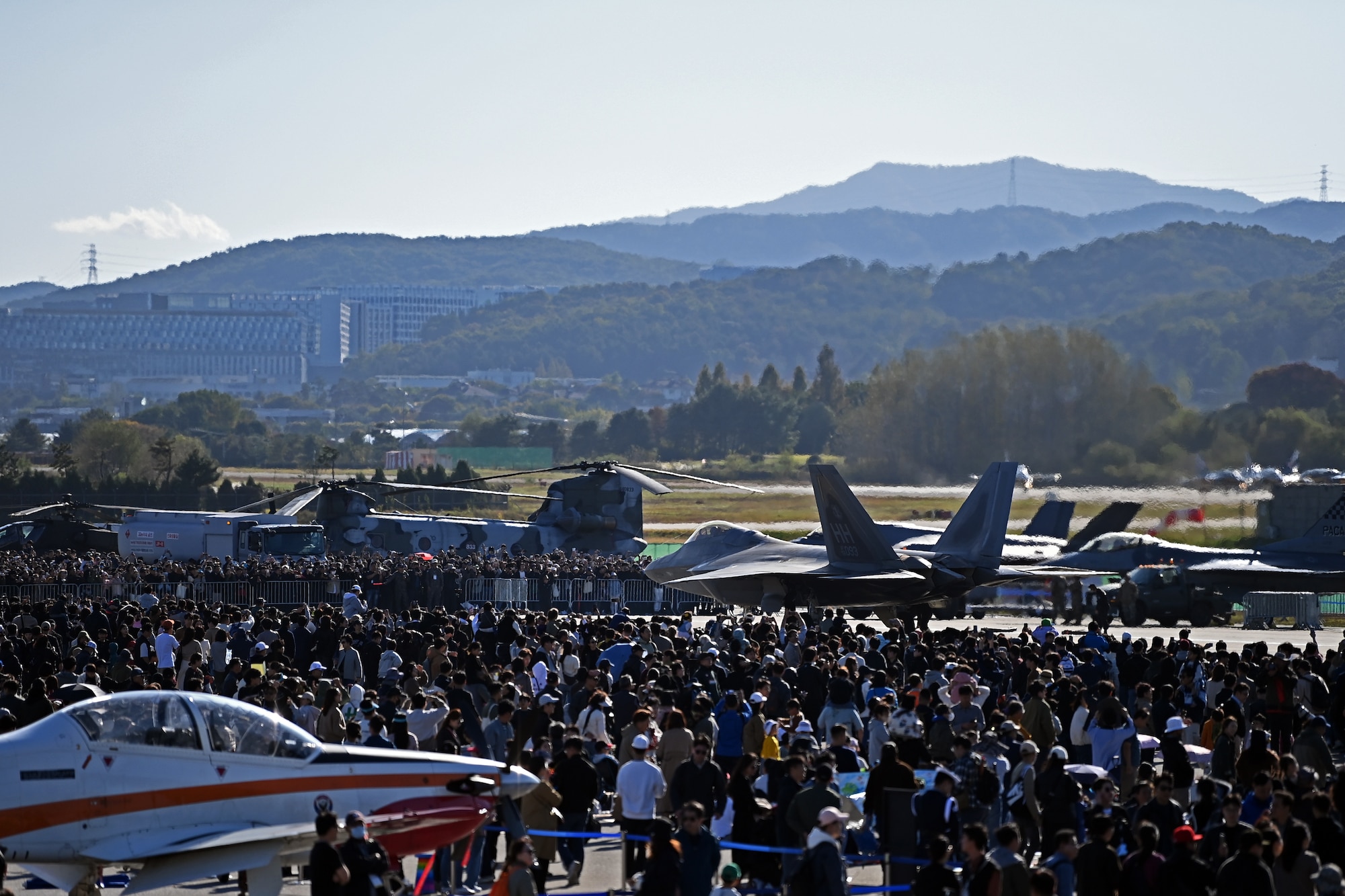 U.S. Air Force Capt. Samuel Larson, F-22 Demonstration Team commander, Joint Base Langley-Eustis, Va., taxis an F-22 Raptor following a demonstration at the 2023 Seoul International Aerospace and Defense Exhibition at Seoul Air Base, Republic of Korea, Oct. 21, 2023.